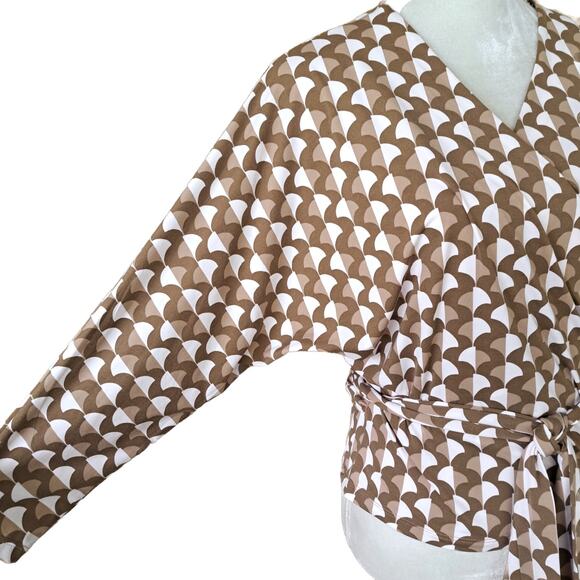 J McLaughlin Jersey Tie Waist Wrap Top Medium Retro Brown Dolman Sleeve Fall - Picture 4 of 8